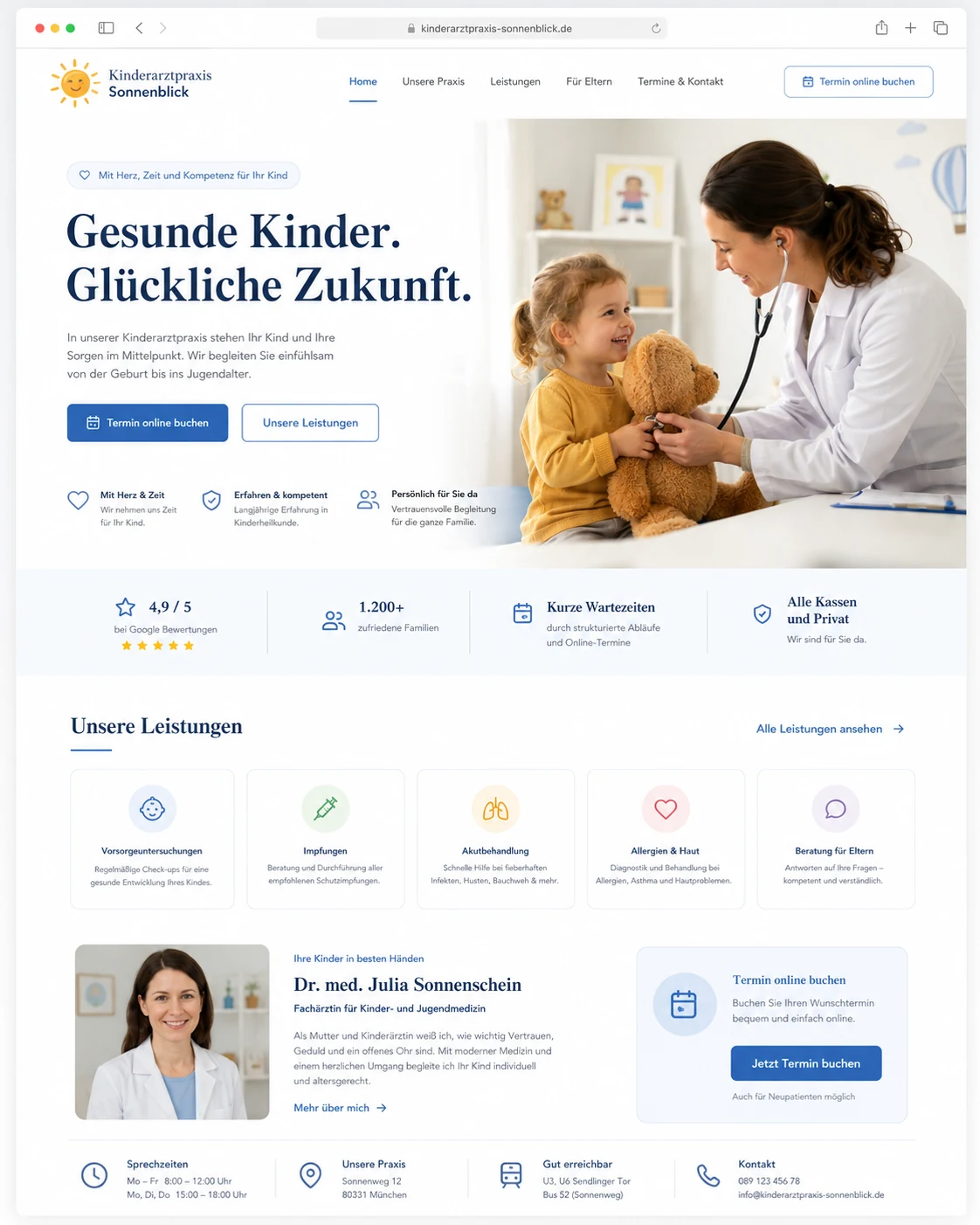Doctor website long-form mockup 3