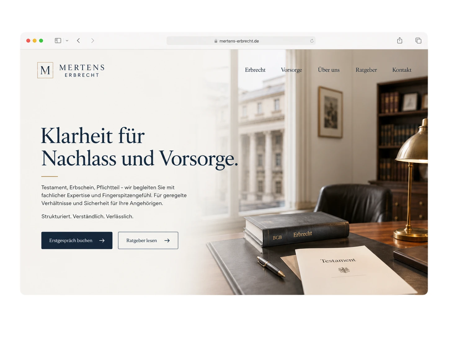 Erbrecht Kanzlei Website Hero