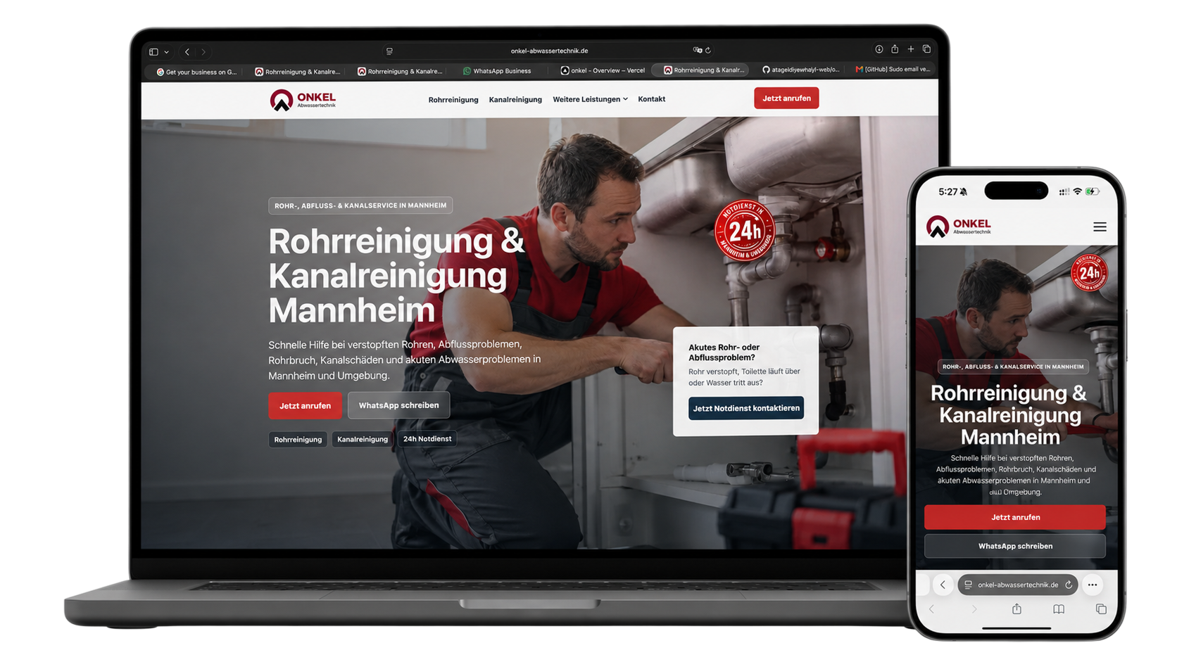 Onkel Abwassertechnik website hero preview