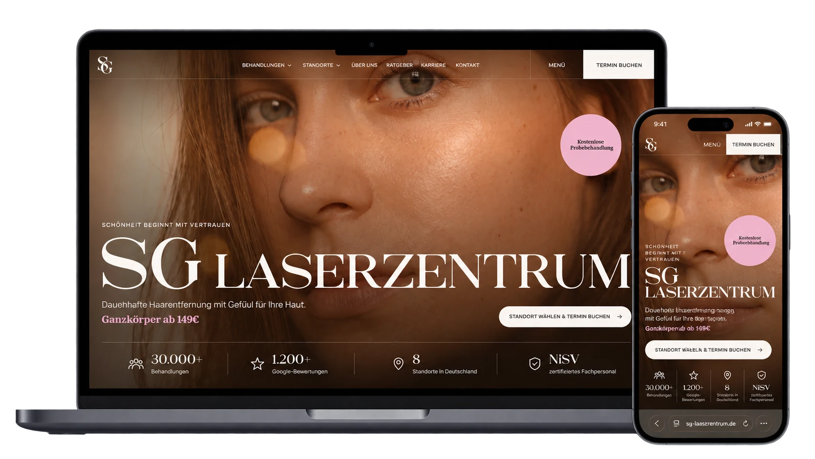 SG Laserzentrum Website auf MacBook und Smartphone